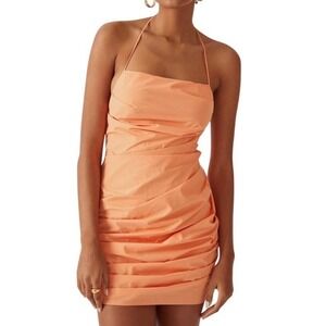 Amanda Uprichard Laconia Mini Dress Small Orange Open Back Ruched Date Night Out